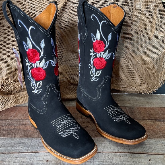 Women’s Western Cowgirl Rodeo black Leather Boots Bota Vaquera Mujer - Picture 5 of 8